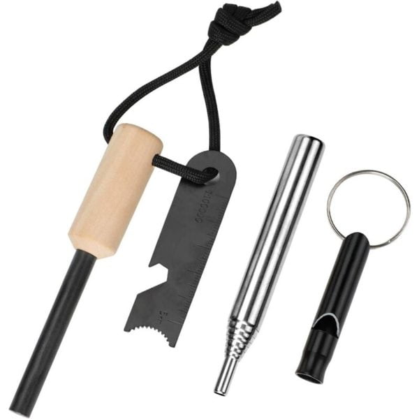 Survival Tool Kits, Multi-Purpose Magnesium Emergency Fire Starter Flint Striker and Aluminum Whistle and Blower Hose for Hiking Camping Hunting