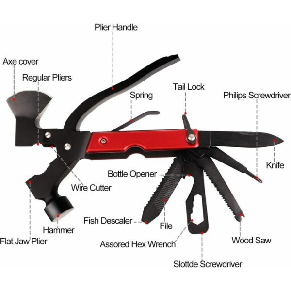 Survival kit, knife and ax, multi-tools 18 in 1 portable steel in multi-tool stainless steel for campsite, hiking, emergencies, gifts for men