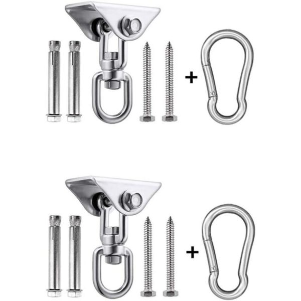 Swing Hook Set of 2 Heavy Duty 304 Stainless Steel, 450lb Capacity, 360° Swivel Hooks for Concrete, Wood, Yoga, Hammocks, Chairs, Sandbags