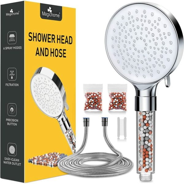 Swyeoot - High Pressure Shower Head with 2M Hose, Water Saving Anti Limescale Shower Head 3 Layers of Ionic Filtration, Shower Head and 6 Modes and