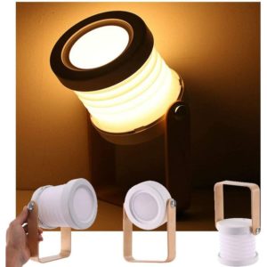 Table Lamp, Portable Folding Telescopic Night Light, led Reading Light with Wooden Handle, 3 Levels Brightness, Adjustable Brightness, usb Charging,