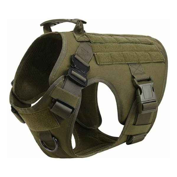 Tactical Dog Harness Military Harness Dog Vest Adjustable with Non-Pull Harness Double Metal Hook for Walking Training and Working Dogs (L-Military
