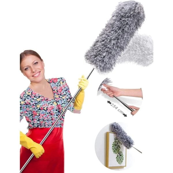 Telescopic Duster 254cm, Telescopic Wolf Head Microfiber Foldable Flexible Stainless Steel Handle, Washable Perfect for Cleaning Ceiling Fans, Spider