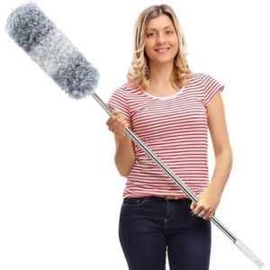 Telescopic Duster Duster Microfiber Duster with Stainless Steel Handle 254cm Long Washable Duster for Ceiling Fans, Blinds, Canvas (Grey White)