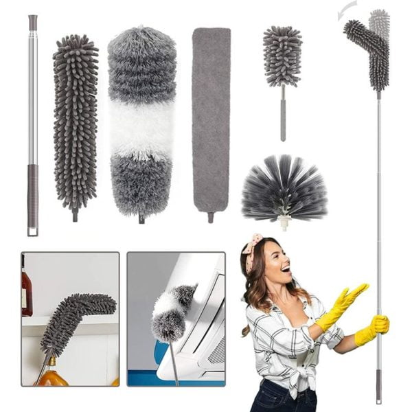 Telescopic Duster Telescopic Duster Washable Microfiber Duster Telescopic Duster Kit Cobweb Duster Wolf Head Duster Outdoor Broom, 5 Pieces