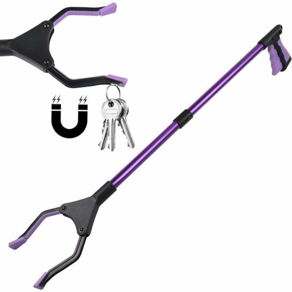 Telescopic Forceps, 81CM Long Object Pick Up Forceps with Magnet, Foldable Pick Up Forceps Without Bending, Grasping Forceps for Elderly (Purple)