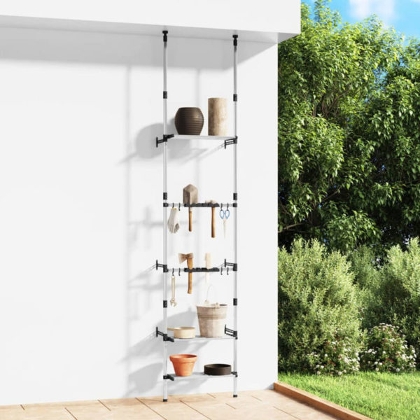 Telescopic Garden Rack with 3 Shelves Silver Aluminium