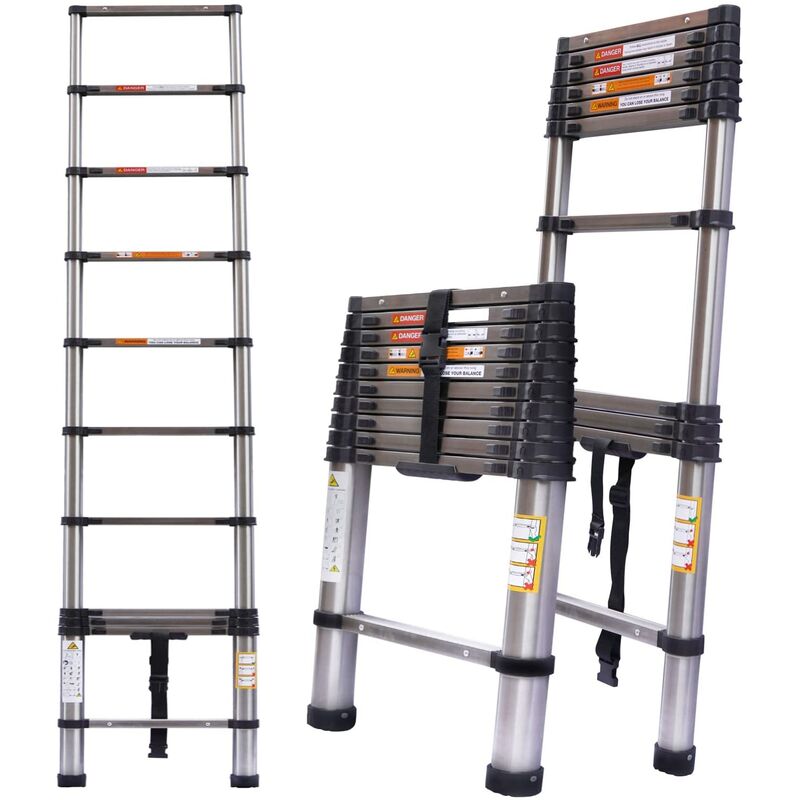 Telescopic Ladder 3.2m Extension Ladder, Stainless Steel Telescopic Extension Extendable Ladder, Roof Ladders for Home, Multi-Purpose Compact Ladder