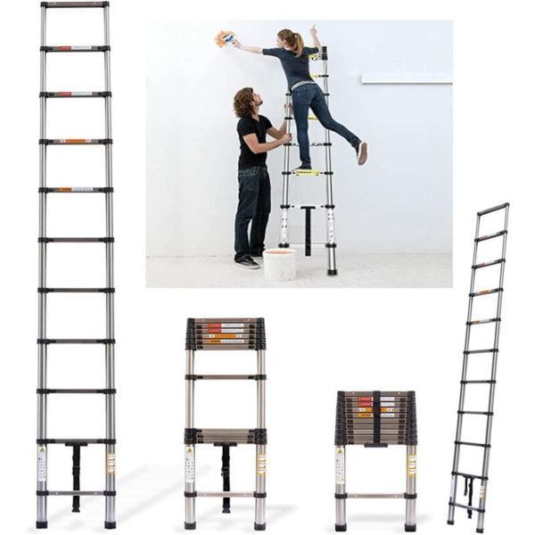 Telescopic Ladder 3.2m Extension Ladder, Telescopic Extension Extendable Ladder, Roof Ladders for Home, Multi-Purpose Compact Ladder