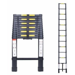 Telescopic Ladder 3.8m Multifunction Extendable Black Aluminum Ladder Max Load 150KG with Safety Switch