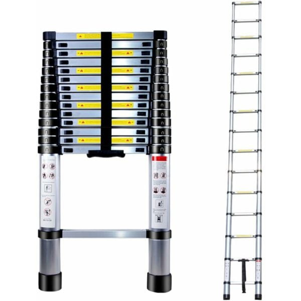 Telescopic Ladder 4.4m Extendable Aluminum Multifunction Ladder with Safety Switch Max Load 150KG