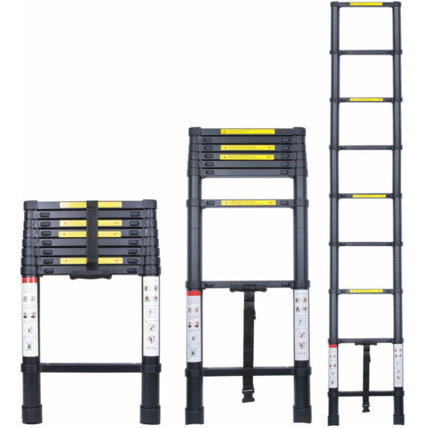 Telescopic Ladder Aluminum Multifunctional Outdoor Portable Single Side Telescopic Ladder Garden Loft 2.6M - Black