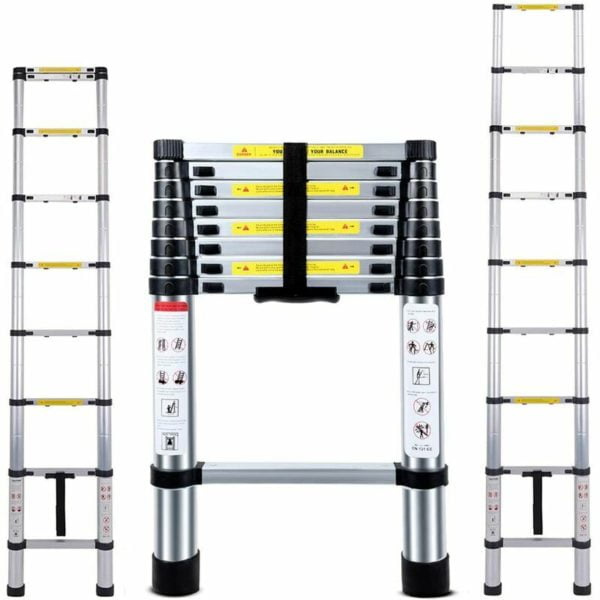 Telescopic Ladder Versatile Portable Aluminum Outdoor Telescopic Ladder Maximum Load 150 kg 2.6 M - Silver