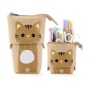 Telescopic Pencil Case Standing Pen Holder Pouch Stationery Art office Travel Bag Box Organizer for Women Adults,coffee