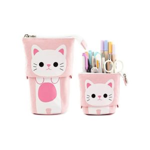 Telescopic Pencil Case Standing Pen Holder Pouch Stationery Art office Travel Bag Box Organizer for Women Adults,white