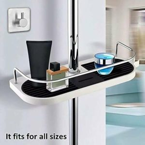 Telescopic Shower Shelf Adjustable Pole Multi-Function Bathroom Organizer Soap Holder for Storing Shampoo Soap Lotion, 1 Towel Hooks