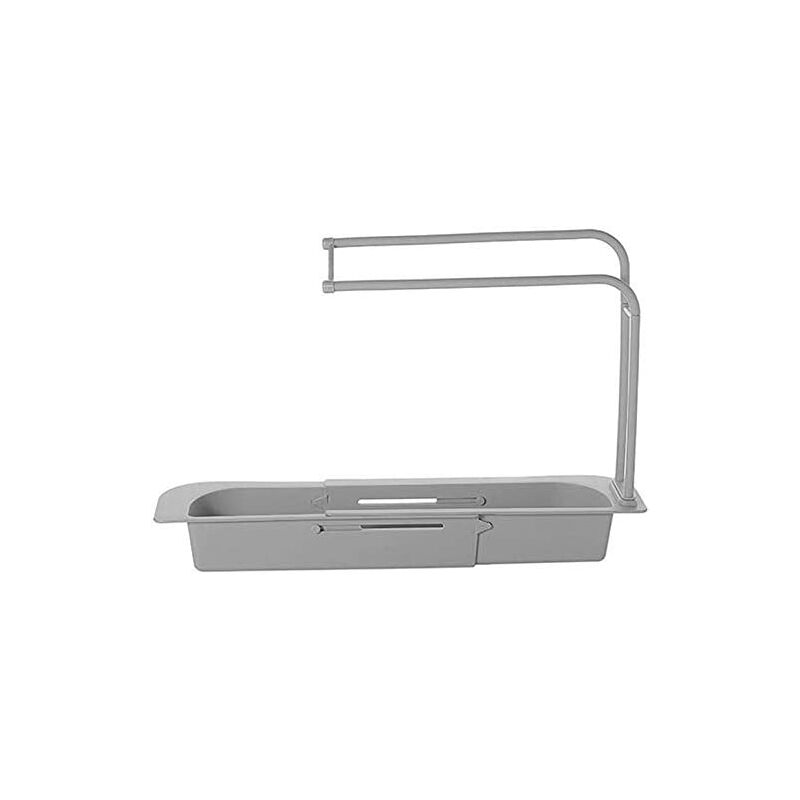 Telescopic Sink Holder, Adjustable Drainer Sink Tray Sponge Soap Holder, Sink Organizer Holder Dish Cloth Hanger for Home Kitchen (Gray)