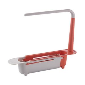 Telescopic Sink Rack Kitchen Supplies Multifunctional Sliding Storage Rack Can Hang Sink Dish Cloth Rack Red