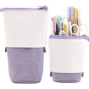 Telescopic Stand Stationery Box, Corduroy Vertical Transformer Bag Color Storage Bag, Very Suitable for Cosmetic Bag Cosmetic Bag Purple