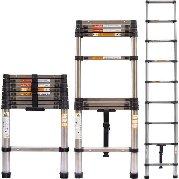 Telescoping Ladder 8.5FT/2.6M Aluminum Telescopic Extension Ladder Lightweight Extendable Ladder Portable Collapsible Straight Ladder EN131 Standard