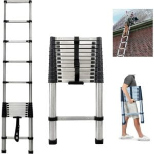 Telescoping Ladder Extension Ladder 12FT Collapsible Ladder Telescopic Extendable Ladder, Stainless Steel Attic Ladder Rv Ladder Roof Ladder,