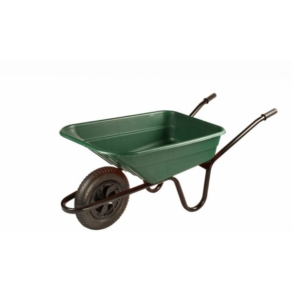 The Walsall Wheelbarrow Company - 90 Litre Shire Heavy Duty Plastic Wheelbarrow - Green - Pneumatic Wheel