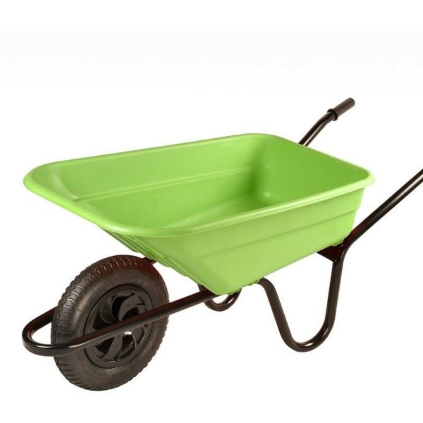 The Walsall Wheelbarrow Company - 90 Litre Shire Heavy Duty Plastic Wheelbarrow - Lime - Pneumatic Wheel