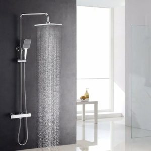 Thermostatic Shower Column Kit 2 Functions Shower Set with 10 Inch Shower Head and Hand Shower, High Adjustable Shower Set 88-126 cm, Anti-Scalding,