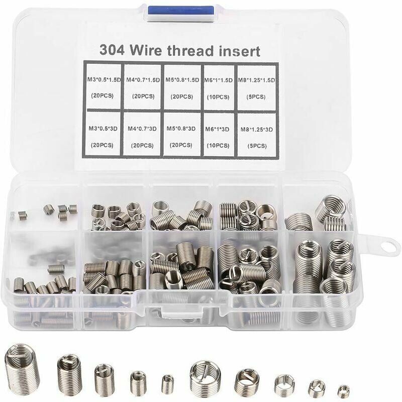 Thread Repair Inserts, Pack of 150 M3-M8 Stainless Steel Helicoil Thread Repair Thread Insert Thread Insert Assortment - FVO