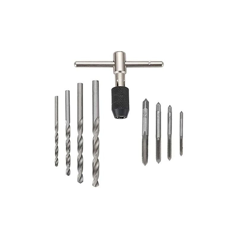 Threading Tapping Tool Kit 9Pcs/Set Screw Taps and T-Handle Tap Wrench and 2.55.2Mm Twist Drill Bits Hand Tool Set M3/M4/M5/M6