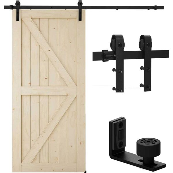 Thsinde - 152cm Hardware Sliding Door Track Kit with Barn Door Floor Guide, Barn Door Track Kit,J Shape