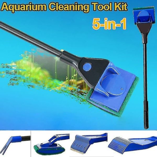 Thsinde - 5 Pcs/set Aquarium Cleaning Kit Fish Net Gravel Rake Algae Scraper Fork Spo