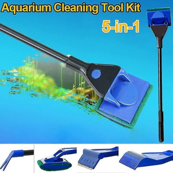 Thsinde - 5 Pcs/set Aquarium Cleaning Kit Fish Net Gravel Rake Algae Scraper Fork Sponge Brush Aquatic Glass