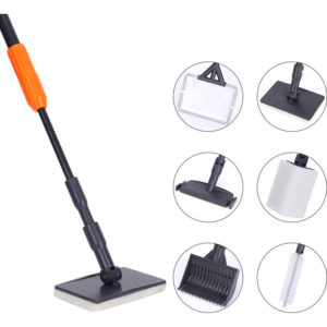 Thsinde - Aquarium Cleaning Accessory, 6 in 1 Telescopic Kit, Fishing Net + Gravel Rake + Right Angle Sponge + Razor Blade + Flat Sponge + Hose Brush