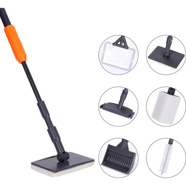 Thsinde - Aquarium Cleaning Accessory, 6 in 1 Telescopic Kit, Fishing Net + Gravel Rake + Right Angle Sponge + Razor Blade + Flat Sponge + Hose Brush