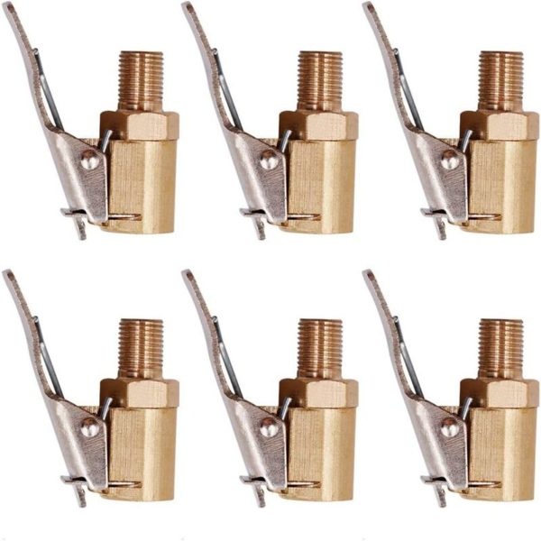 Tire Air Chucks, 6 Piece Car Air Pump Thread Nozzle, Brass Inflator Tip, Universal Valve Air Compressor Pump Pneumatic Inflator Valve Connector, 8mm