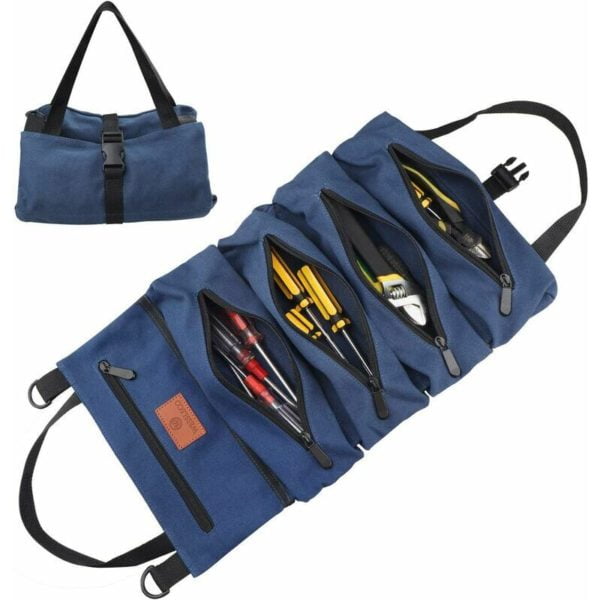 Tool bag,Multi-function canvas roll-up tool bag for keys, ,4728cm Blue