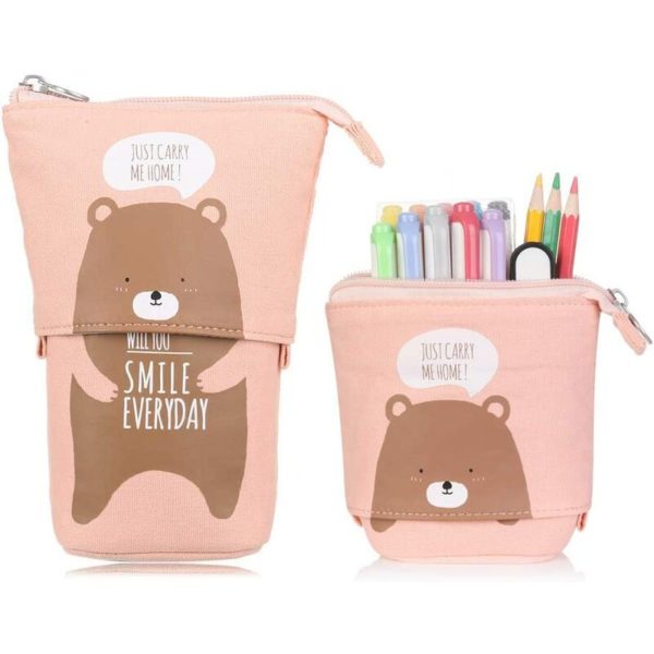 Transformer Stand Store Pencil Holder Canvas pu Cartoon Cute Cat Telescopic Pencil Case Organizer Cosmetics Pouch Makeup Bag Stationery Pen Case Box