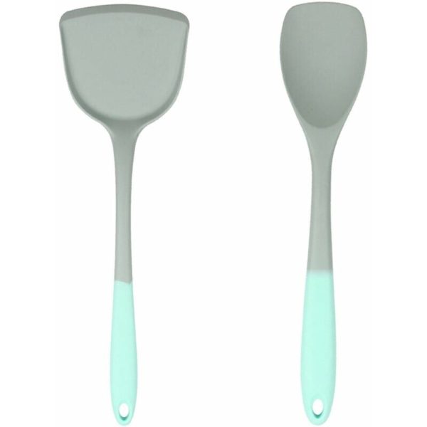 Two-color silicone non-stick cookware set of 2 kitchen spoons spatula colander frying spatula Chinese shovel + salad shovel