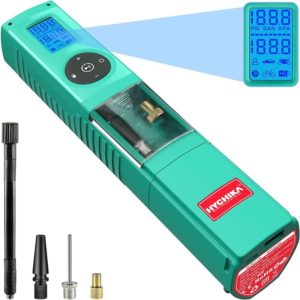 Tyre Inflator 12V, HYCHIKA Cordless Bike Pump, 160PSI Portable Air Compressor, USB Port Charge, 5 Inflating Modes, LED Light