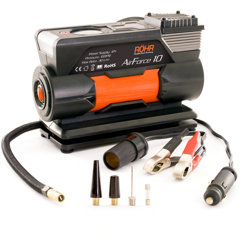 Tyre Inflator rohr Airforce 10 100 psi Air Compressor 30 Litres / Min Tyre Pump with led Light for Cars Motorcycles Bicycles Air Bed 12v - 1 Year