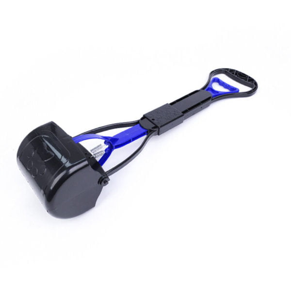 Unbreakable poo shovel for dogs and cats with a long handle made of high strength material and durable springs for easy scooping of grass and gravel