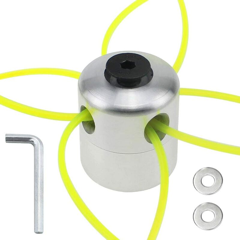 Universal Aluminium Grass Trimmer Head Replacement Flex Strimmer Brush Cutter Spool Head Attachment with 4 Weeding Cords 1 Wrench 2 Washers for