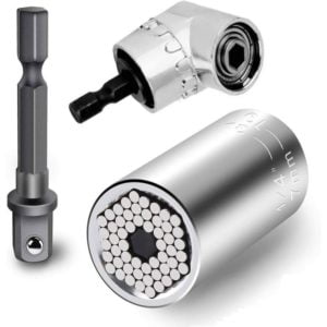 Universal Socket, Tool Accessorie Set 7-19mm Multi-Function Cordless Ratchet Socket Wrench, Screwdriver Set, Hex Bit + (Gift), 105 Degree Right Angle