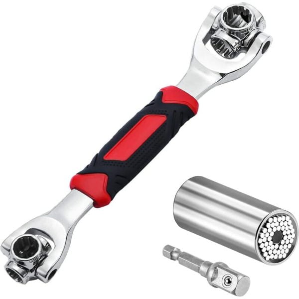 Universal Socket Wrench, 48 in 1 Tool Wrench with 360° Swivel Head and 7-19mm Universal Multi-Function Repair Wrenches, for Car and Home Repair (Red)