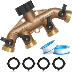 Updated Garden Hose Splitter (4 Way) - Heavy Duty Outdoor Faucet Splitter with 4 Valves for Water Faucet Sprinkler, 3/4 Solid Brass Hose Fitting