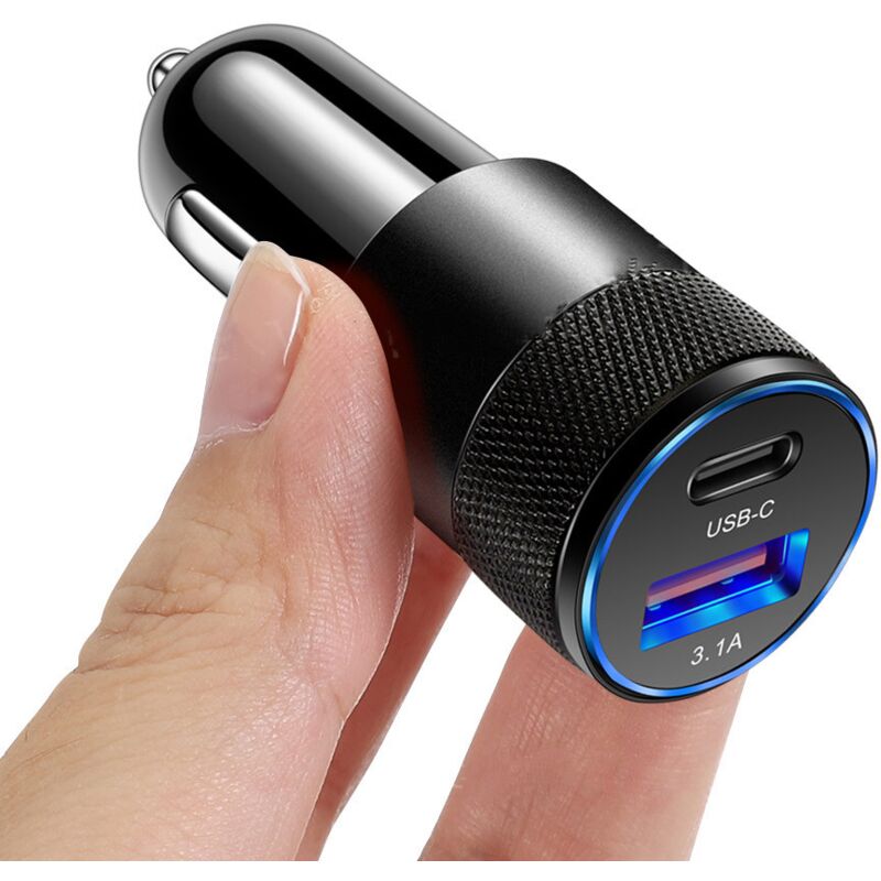 Usb Car Charger, Metal Alloy Car Charger for Car Power Bank - Black