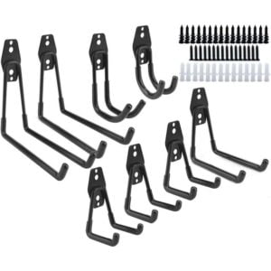 Utility Hooks Wall Mount Tool Holder U-Hooks for Home Garage Storage Organizer Garden Tools Shovels Rake Stroller Ladder Black 8 Pack