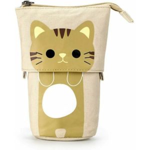 Variable Stand Pencil Holder - Canvas Lovely Cartoon Cat Telescopic Stand Stationery Bag Pencil Case Cosmetic Pouch Storage Bag for Boys and Girls