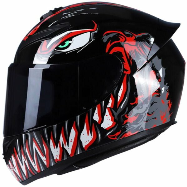 Venom helmet, full face shield, light and safe, black and red teeth